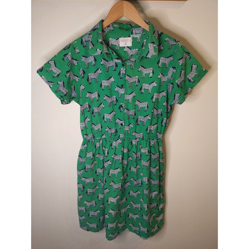 Compañia Fantastica Women's Size Medium Green Zebra Cinched Waist Mini Dress